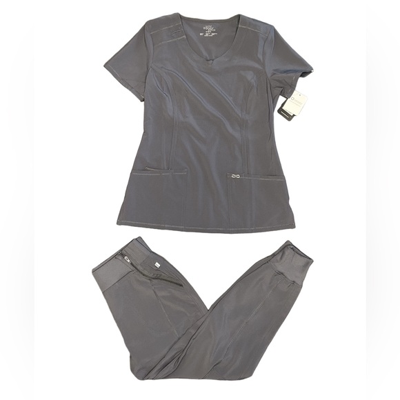 Cherokee Infinity Other - Cherokee infinity gray pewter scrub set round neck S top XS pet. Joggers NWT